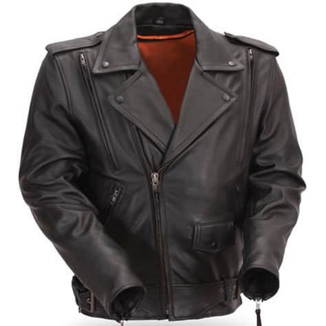 NEW Crawford Men Black Leather Classic Motorcycle Jacket with Gun Metal