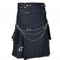 New Scottish Delux Black With Chain unisex Utility Kilt
