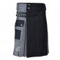 New Scottish Fashion Men Utility Black and Grey Hybrid Kilt 100% cotton