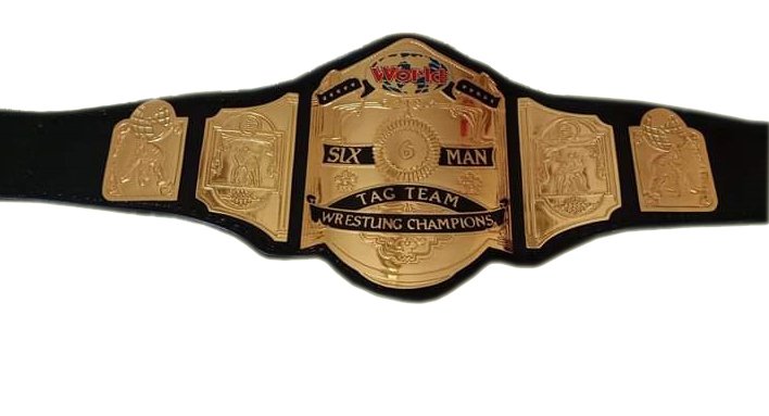 World Six 6 Man Tag Team Wrestling Championship Belt  With Black Leather Strap Adult Size