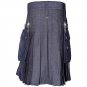 New Stylish Active Men Blue Denim Utility Kilt  With Stainless Steel Chrome Chain