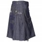 New Stylish Active Men Blue Denim Utility Kilt  With Stainless Steel Chrome Chain