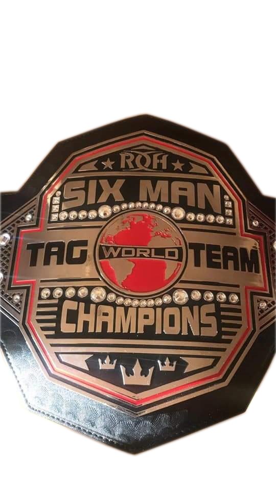 ROH Six Men Tag  World Team Champion Wrestling Belt With Black Leather Strap Adult Size