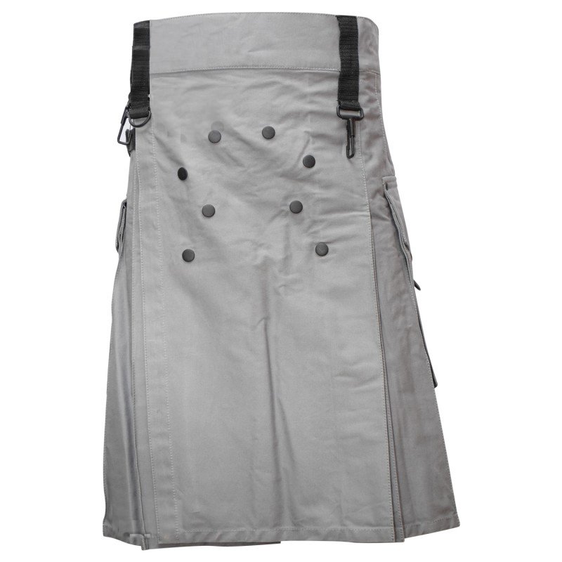New Fashion Grey Scottish Men Cargo Utility Kilt 100% Cotton material