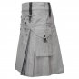 New Fashion Grey Scottish Men Cargo Utility Kilt 100% Cotton material
