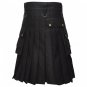 New Scottish Fashion Black Cargo Men Utility Kilt