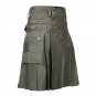 New Sport Grey Black  Fabric With Cargo Pocket Handmade Men Utility Kilt