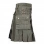 New Sport Grey Black Fabric With Cargo Pocket Handmade Men Utility Kilt