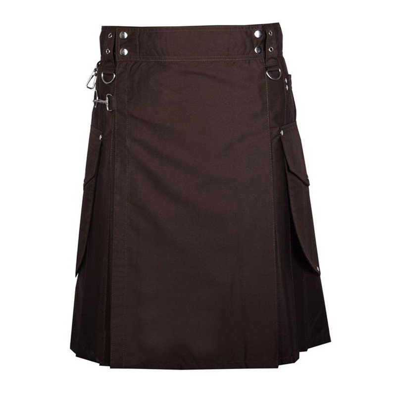 Men Dark Brown Scottish Utility Kilt 100%