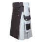 New Scottish Black And Grey 100% Cotton Men Utility Kilt
