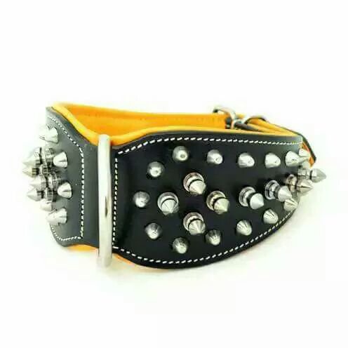 Logical Leather Yellow and Black Heavy Duty D Ring Pet Dogs And Puppies Collars
