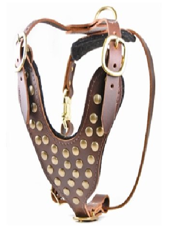 Real Leather Brown Dog Harness Adjustable Strap for  Walking  No Pull Pet Dog Harness