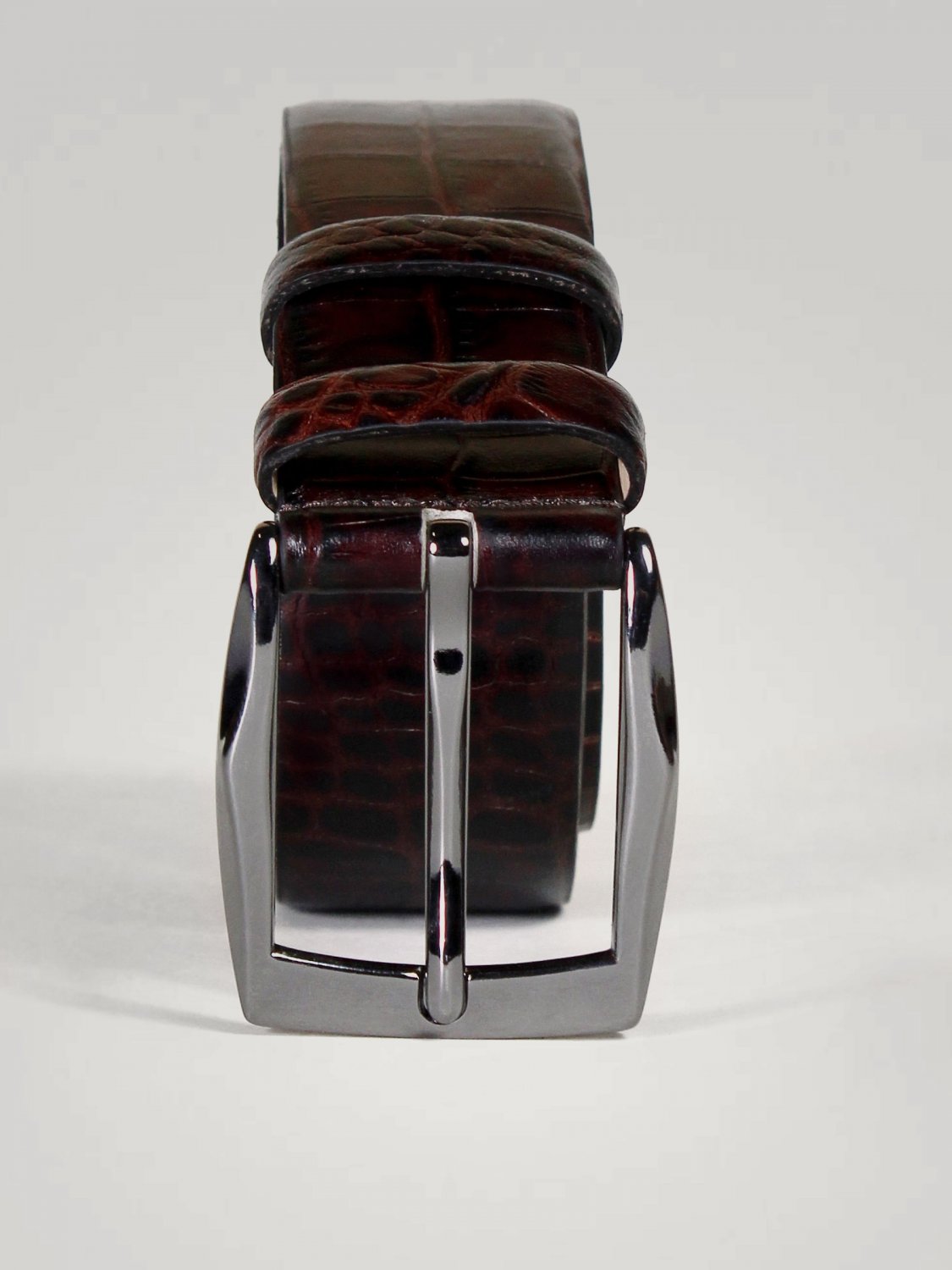 Brown Matt Crocodile Pattern Men Leather Dress Belt Grey Finish Pin Buckle Waist Strap Belts