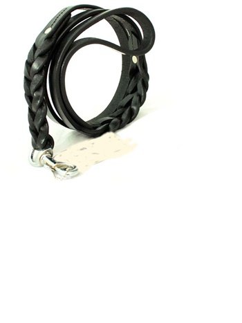 Black Leather Chain Leash for Large Dog Bulldog Pitbull With Leather Handle