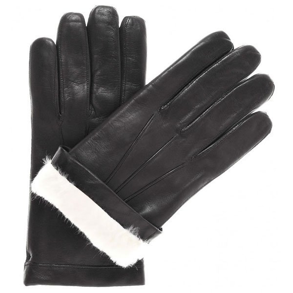 FUR-TRIMMED LAMBSKIN GLOVES BLACK WITH BOW 456265