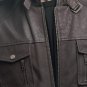 L Men's Brown Leather Bomber Jacket Motorbike suit Causal Zipper Long Sleeves Bomber Coat