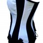 Women's Spiral Steel Boned Steampunk Black Lace Over Long Bust Body Shape wears Satin Corset