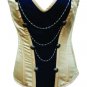 Women's Spiral Steel Boned Steampunk Black and Khaki Over Bust Body Shape wears Satin Corset