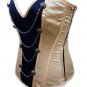 Women's Spiral Steel Boned Steampunk Black and Khaki Over Bust Body Shape wears Satin Corset