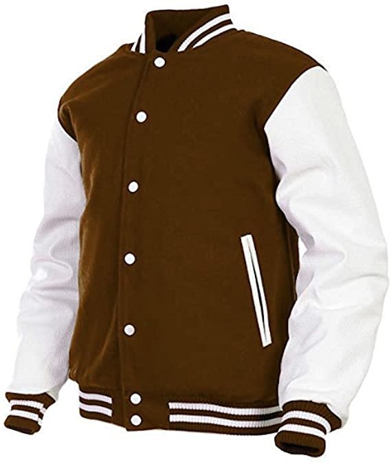 4XL size Brown And White Letterman/Baseball/Club/High School/Custom Made Varsity Jacket s