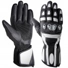 L Black And White Full Finger Motor Bike Racing Motor biker Leather Gloves With Eva Foam Protection