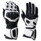 XXL Black White Motorbike Racing Motorbiker MOTO Armor Leather Gloves With EVA Foam Protection