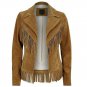 Western Women Suede Cowboy Brown Leather Jacket With Brown Fringe