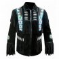 Men Western Cowboy Suede Leather Jacket With Bone,Fringe, Beaded work