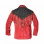 Men Western Cowboy Red Premium Suede Leather Jacket With Fringe Beaded Jacket
