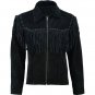 Men Western Cowboy Blue Premium Suede Leather Jacket With fringe Tassels