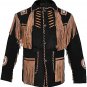 Men Biker Style Western Cowboy Black Premium Suede With Fringe Beaded Leather Jacket