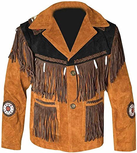 Men  Biker Style Western Cowboy Red Premium Suede Leather Jacket With Fringe Jacket