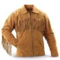 Men American Native Western Cowboy Suede Brown Tan Leather Jacket With Fringe