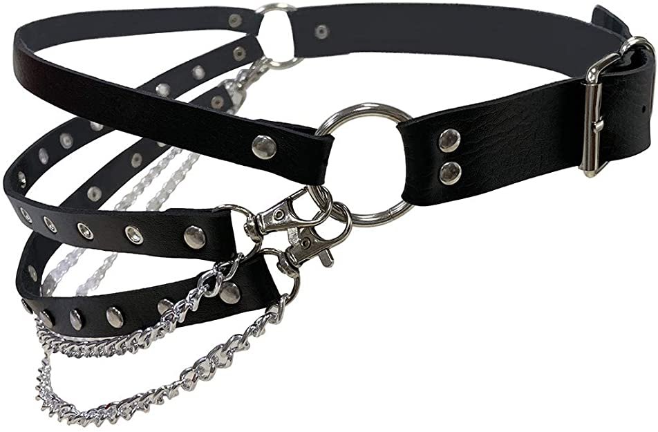 PU Leather Steampunk Gothic Ring Chain style Adjustable Strap Women Belt