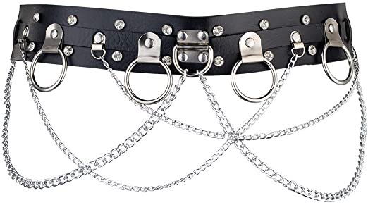 PU Leather Steampunk Gothic Ring Chain style Adjustable Waistband Strap Women Belt