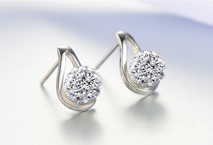 Explosion  full rhinestone ball ear nails temperament Women's silver ear jewelry