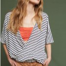 Anthropologie Yarn-Dyed Wrap Top by Eri + Ali Navy Motif NWT Retail $68 PXXS