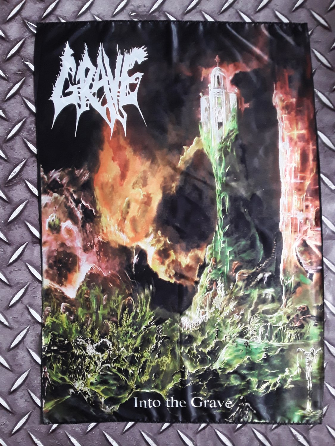 GRAVE - Into the grave POSTER FLAG Death metal cloth poster Bolt thrower