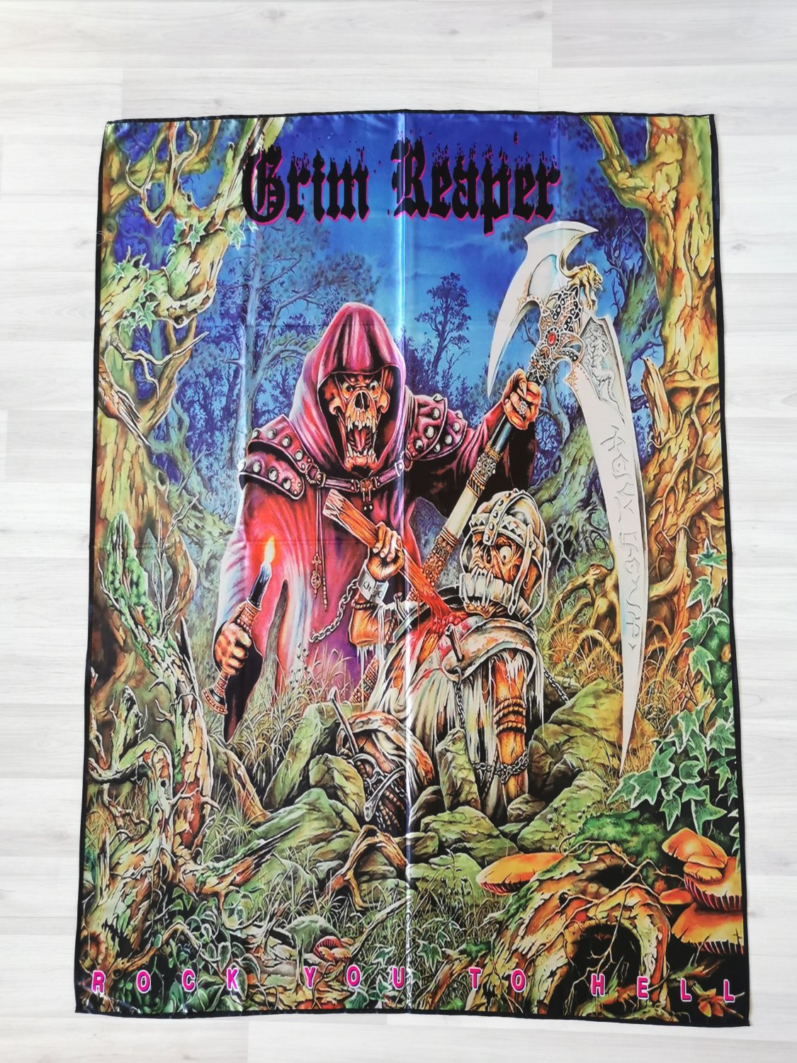GRIM REAPER - Rock you to hell FLAG Heavy metal cloth poster NWOBHM