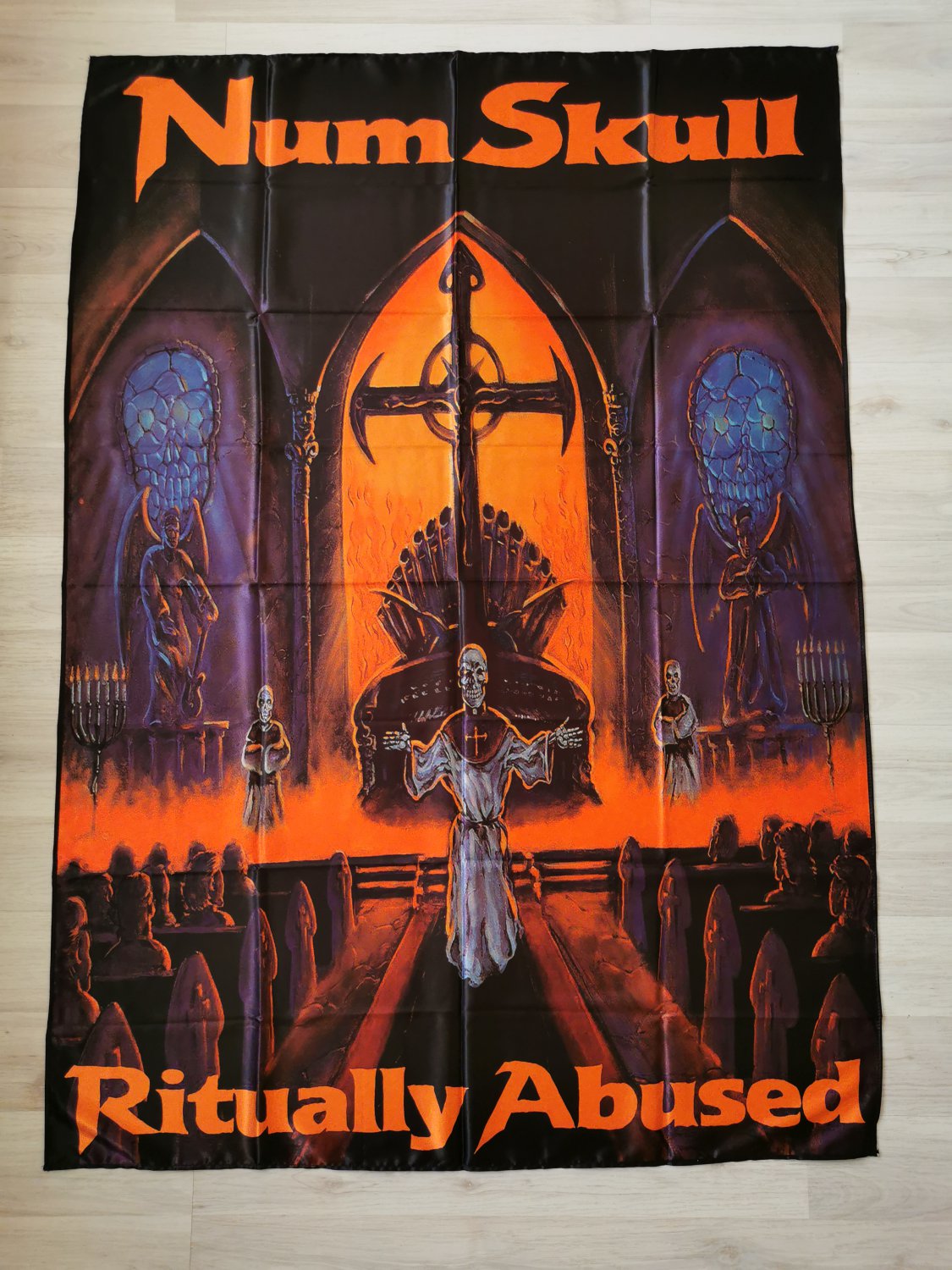 NUM SKULL - Ritually abused FLAG cloth poster Banner Old school Death metal