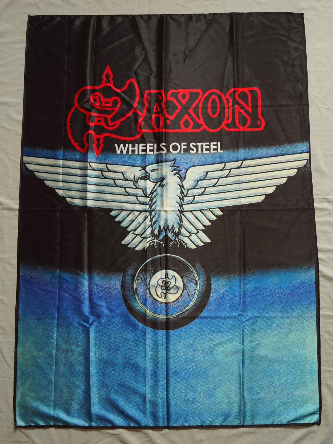 SAXON - Wheels of steel FLAG cloth Poster Banner Heavy METAL Iron NWOBHM Maiden