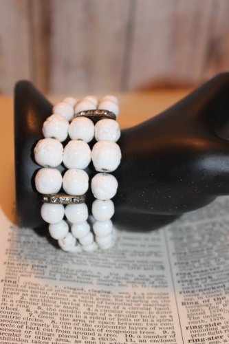 White Milk Glass Coil Wrap Vintage Bracelet 3 strands of graduated bead