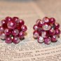 Vintage Raspberry Cluster of Glass Beads Clip On Earrings made in Japan