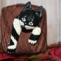 Large Wood Sculptured Black and White Cat Pin Vintage Cat Brooch