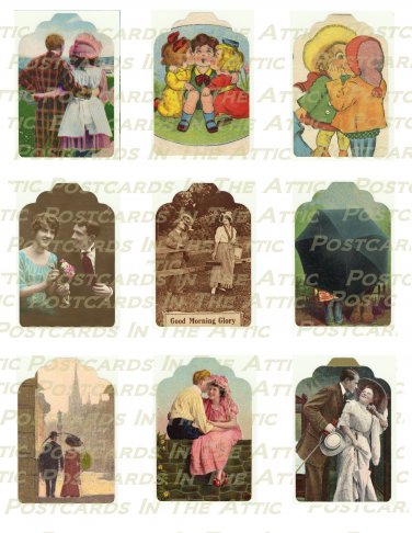 Romantic Christmas Gift Tags 9 Old Fashioned Couples Set 1 - PRINTABLE DOWNLOAD