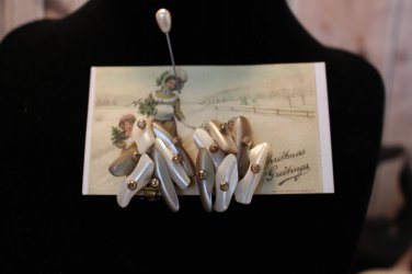 Ivory and Gray Mother of Pearl Shell Natural Form Vintage Clipon Earrings