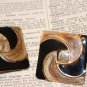 Black and Copper Brown Two Tone Large Vintage Square Pierced Earrings