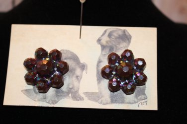 Vintage Wine Colored Iridescent Faux Bead Clip On Earrings Molded Resin