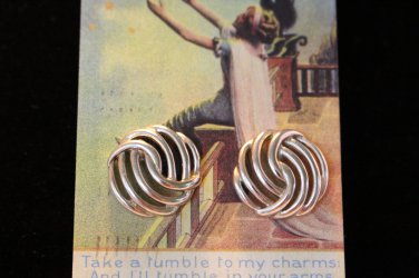 Vintage Silvertone Knot Pierced Earrings signed Monet