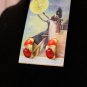 Red, Ivory and Gold Enamel Ribbon Earrings Plaid Avon Pierced